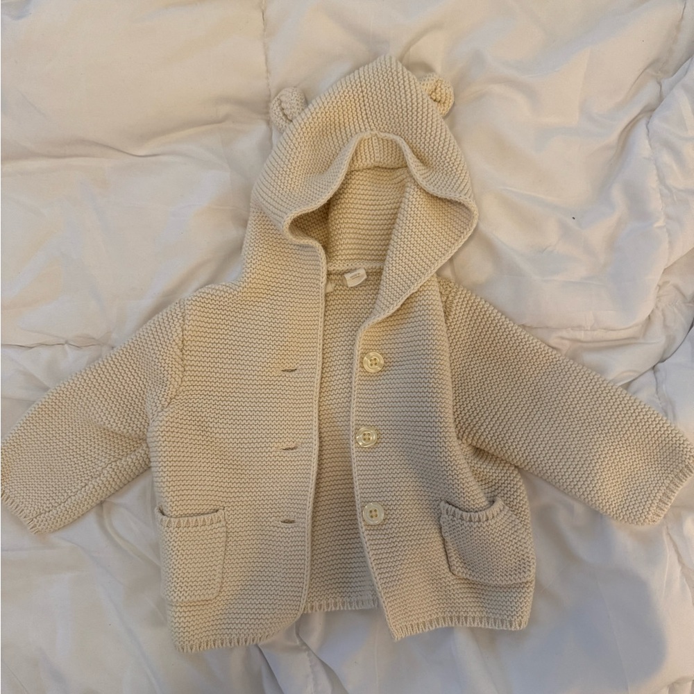 Baby Gap | Cream Knit Baby Cardigan with Hood | 100% Cotton